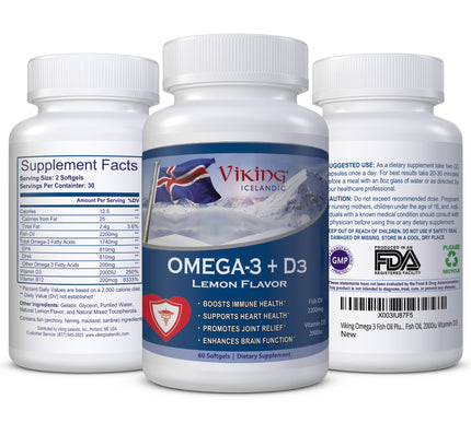 Viking Icelandic Omega-3 Plus Vitamin D3 Lemon Flavor