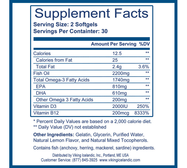 Viking Icelandic Omega-3 Plus Vitamin D3 Lemon Flavor